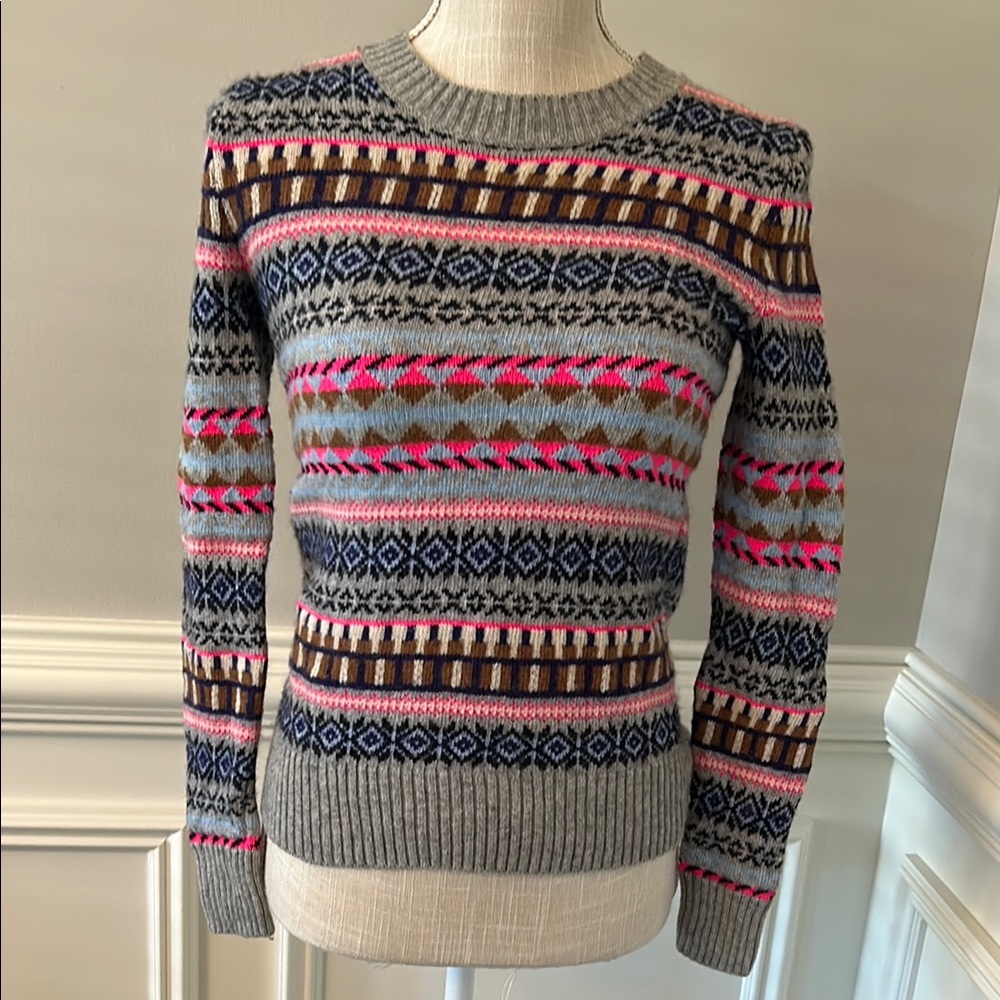 J. Crew Factory Fair Isle Crew Neck Sweater Grey